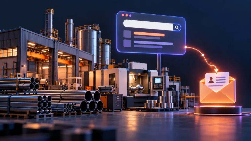 Industrial factory and CNC machine connected to a search enquiry